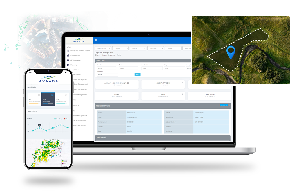 land map information on user interactive dashboard