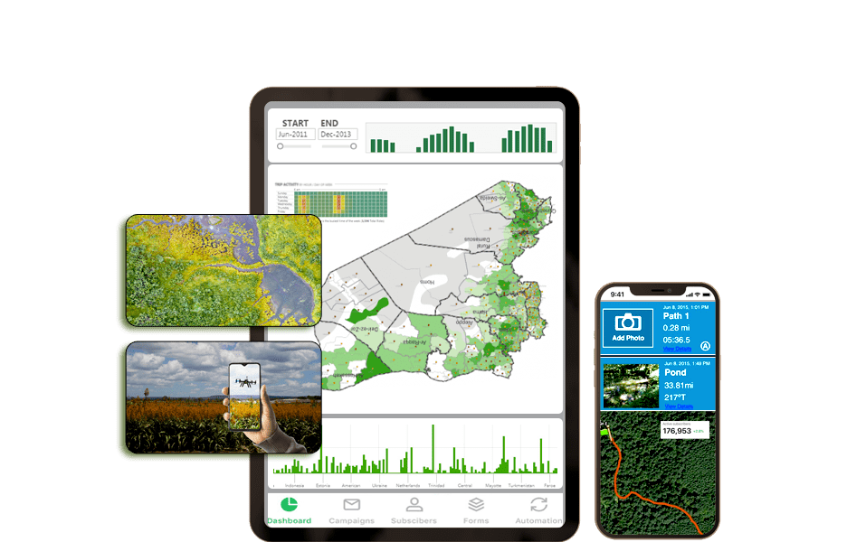 plantation & forestry monitoring dashboard with map view, satellite imagery integration