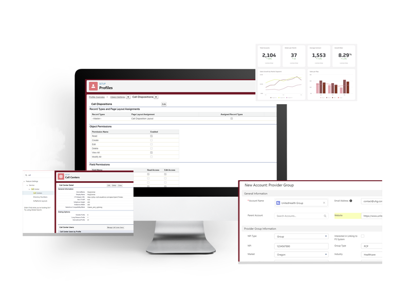 dashboard view of multiple modules of salesforce health cloud