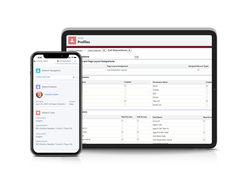 mobile and desktop view of patient care management with salesforce health cloud